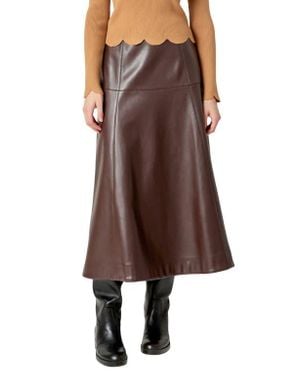 English Factory High Waist Faux Leather Midi Skirt - Brown