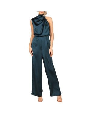 Petal & Pup Savannah One-Shoulder Satin Jumpsuit - Blue