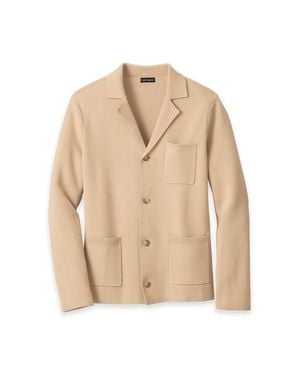 Paul Fredrick Cotton Notch Lapel Cardigan Sweater - Natural