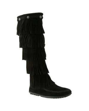 Minnetonka Five Layer Fringe Boot - Black