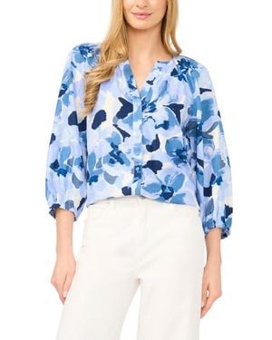 Halogen® Floral Raglan Balloon Sleeve Button-Up Top - Blue