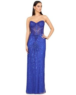 LARA New York Embellished Strapless Gown With Slit - Blue