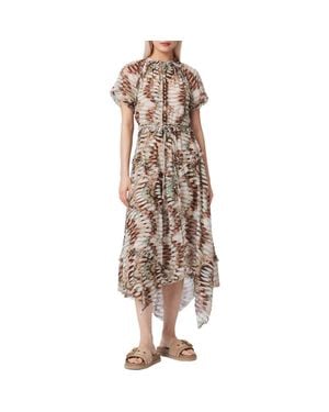 AllSaints Lamaia Handkerchief Cotton Midi Dress - Brown