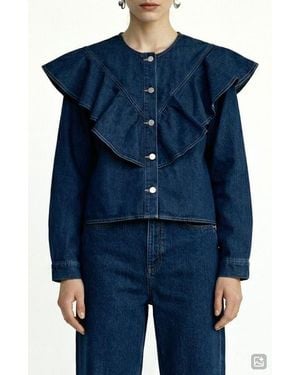 Vero Moda Fia Ruffle Placket Denim Button-Up Shirt - Blue