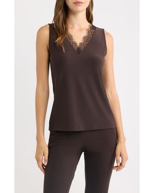 Anne Klein Lace Trim V-Neck Tank - Black