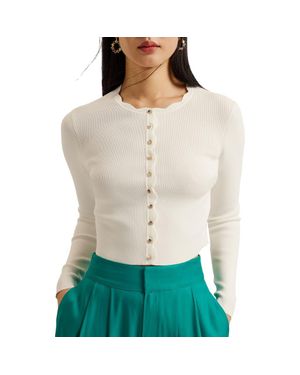 Ted Baker Kklara Rib Scallop Trim Cardigan - Green