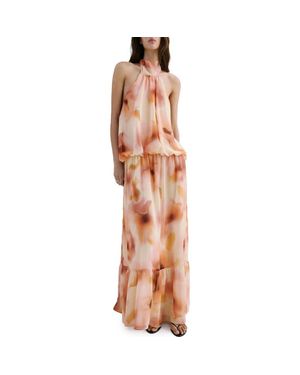 Mango Abstract Print Halter Maxi Dress - Brown