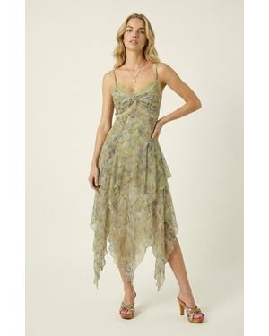 Modenaire Sheer Ruffle Midi Dress - Natural