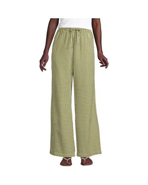 Lands' End Seersucker High Rise Drawstring Wide Leg Pants - Green