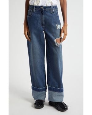 Simone Rocha Embellished Distressed Straight Leg Jeans - Blue
