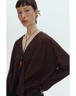 H&M Linen-Blend Wrap Blouse - Black