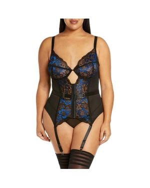 Coquette Floral Mesh Underwire Bustier With Garter Straps - Black