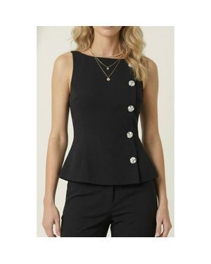 Modenaire Sleeveless Asymmetrical Button Structured Top - Black