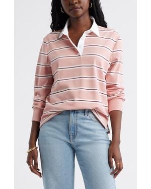 Caslon Stripe Long Sleeve Rugby Polo - Red