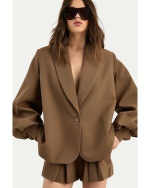 Nasty Gal Tailored Oversized Balloon Sleeve Blazer - Brown