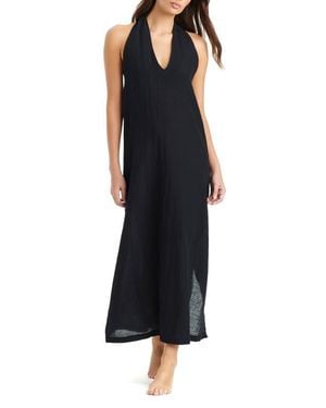Sanctuary Twist Neck Cotton & Linen Cover-Up Dress - Black