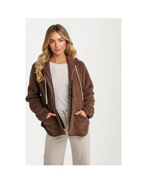 Knit & Lounge Cozy Hooded Jacket - Brown