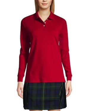 Lands' End School Uniform Long Sleeve Interlock Polo Shirt - Red