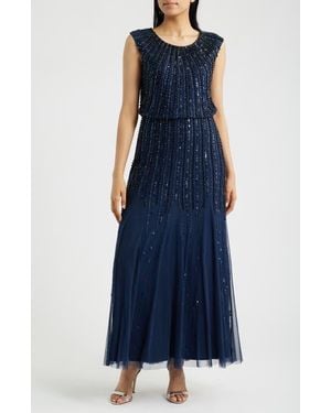 Pisarro Nights Beaded Blouson Gown - Blue