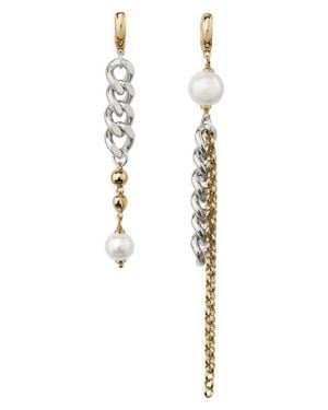 Kate Spade Chain Reaction Faux Pearl Mismatched Linear Drop Earrings - White