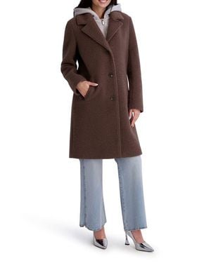 Kenneth Cole Textured Coat With Hoodie Bib - Brown