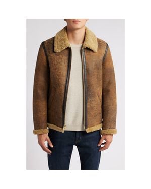 Schott Nyc Genuine Shearling Collar Sheepskin Bomber Jacket - Brown