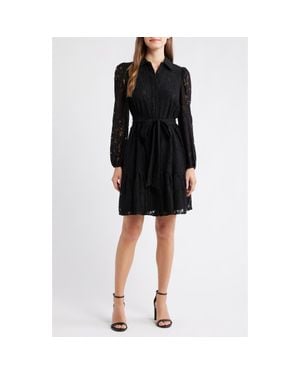 Anne Klein Long Sleeve Lace Shirtdress - Black