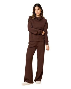 Softies Athleisure Mock Neck And Pleated Pant Set - Natural