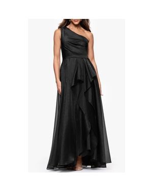 Xscape Evenings One-Shoulder Metallic Organza Gown - Black