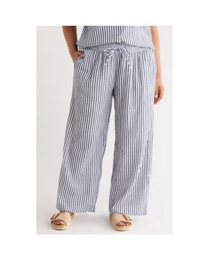 Caslon Stripe Pull-On Wide Leg Pants - Blue