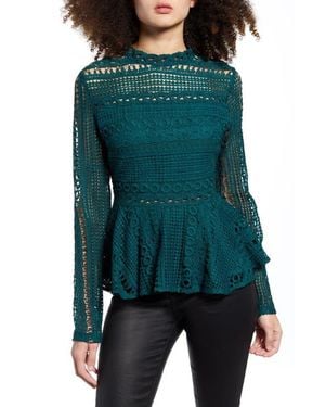 Endless Rose Crochet Lace Peplum Top - Green