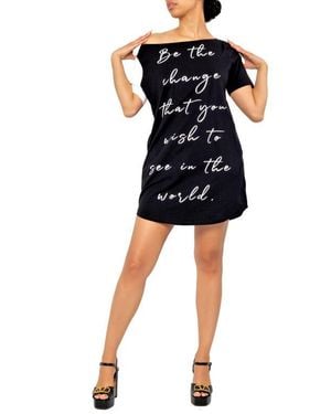 DAI MODA Change Graphic One-Shoulder Cotton Blend T-Shirt Dress - Black