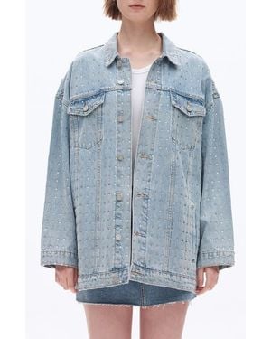 Bayeas Oversize Rhinestone Denim Jacket - Blue