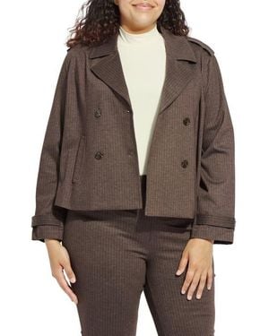 Lyssé Thora Hairline Striped Cropped Double Breasted Ponte Blazer - Brown