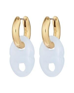Tory Burch Gemini Two-Tone Link Huggie Hoop Drop Earrings - White