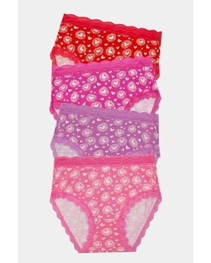 Stripe & Stare High Rise Knicker Four Pack - Pink