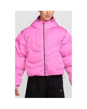 Nike Swoosh Quilted Down Crop Puffer Jacket - Pink
