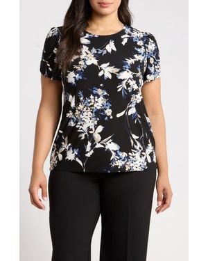 Anne Klein Floral Tulip Sleeve Top - Black