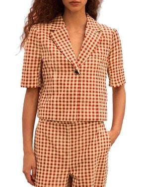 Next Gingham Button-Up Short Sleeve Shirt - Orange
