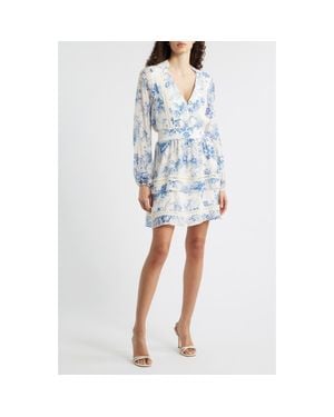 Chelsea28 Floral Long Sleeve Tiered Minidress - Blue