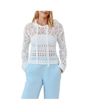 Bella Dahl Sheer Cotton Blend Open Stitch Hoodie - Blue