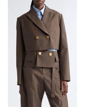 Sacai Mixed Media Wool Suiting & Stripe Cotton Blend Poplin Jacket - Brown