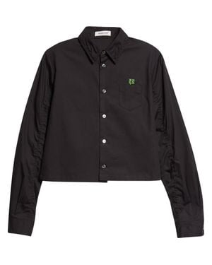 Undercover Boxy Crop Cotton Button-Up Shirt - Black