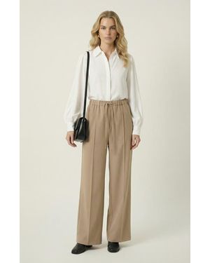 Modenaire Wide Leg Drawstring Pants - Natural