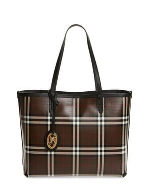 Burberry Medium Check Coated Canvas & Leather Tote - Black