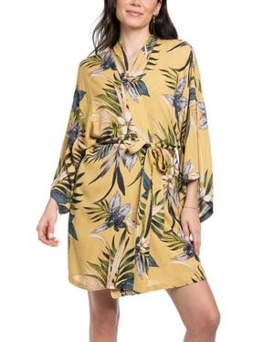 MIDNIGHT BAKERY Floral Yoryu Wrap Robe - Yellow