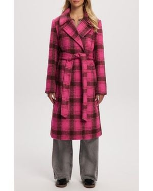 Noize Katja Vegan Wool Plaid Coat - Red