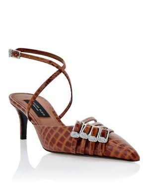 Philipp Plein Multi-Strap Low-Heel Slingback Cocco Print - Brown