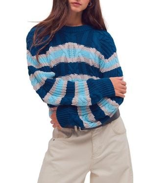 Free People Frankie Stripe Cable Stitch Cotton Sweater - Blue