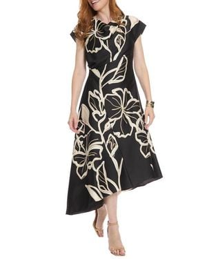Maggy London Print Asymmetric Satin Midi Dress - Black